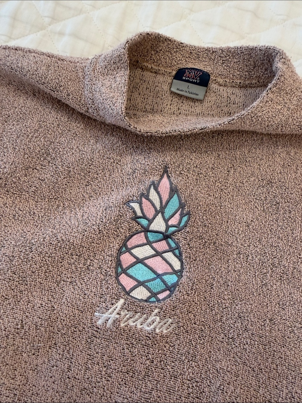 MV Sport Taupe Crewneck Sweatshirt with Teal & Pink Pineapple - Picture 3 of 3